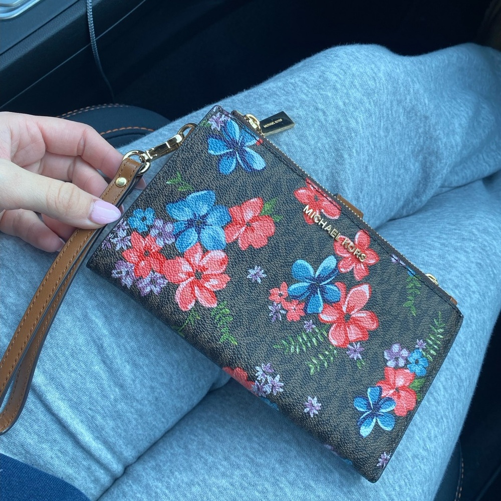 Michael Kors Floral Brown Wristlet